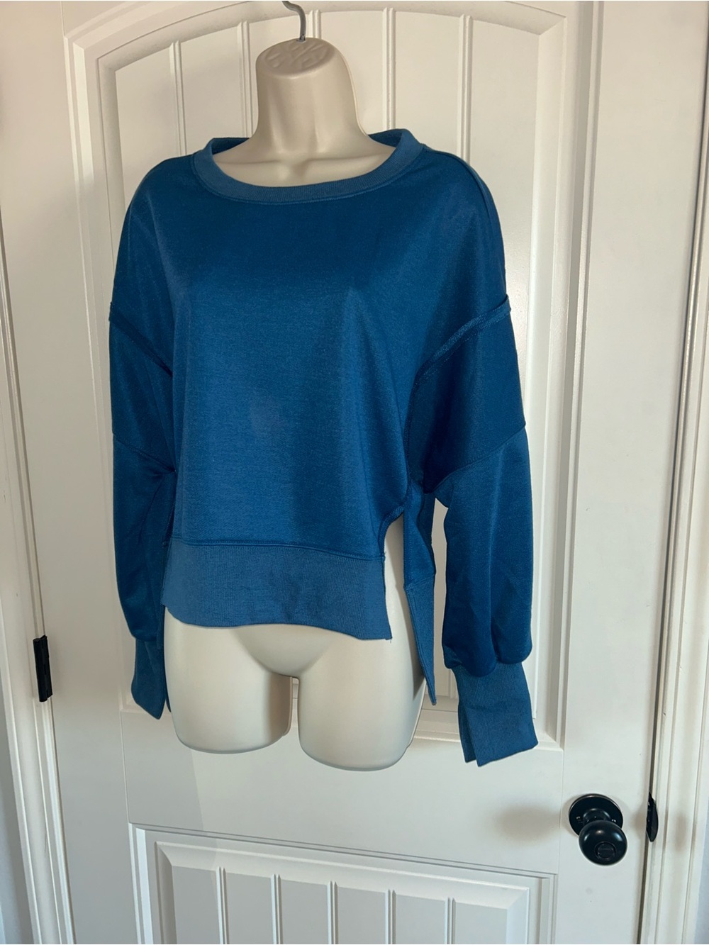 NEW Blue Women's Boxy Sweatshirt Top Split Sides FP Dupe Sz S